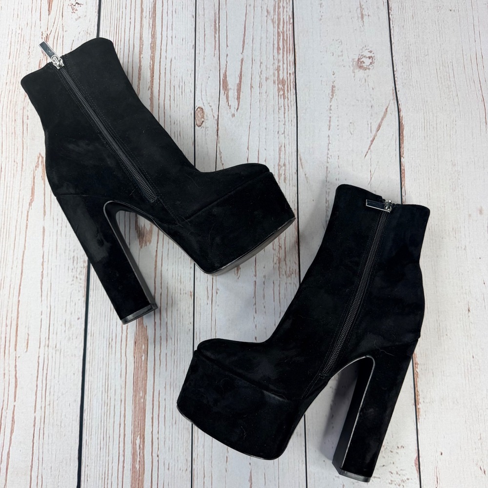 Steve Madden Passion Black Suede Platform Block Heel Ankle Boots PASS06S1 6.5M